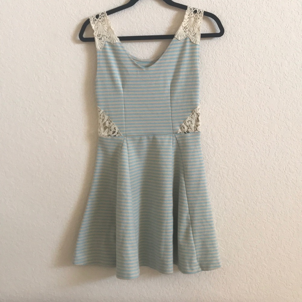 Cream and Mint Stripe Dress with Lace Detail